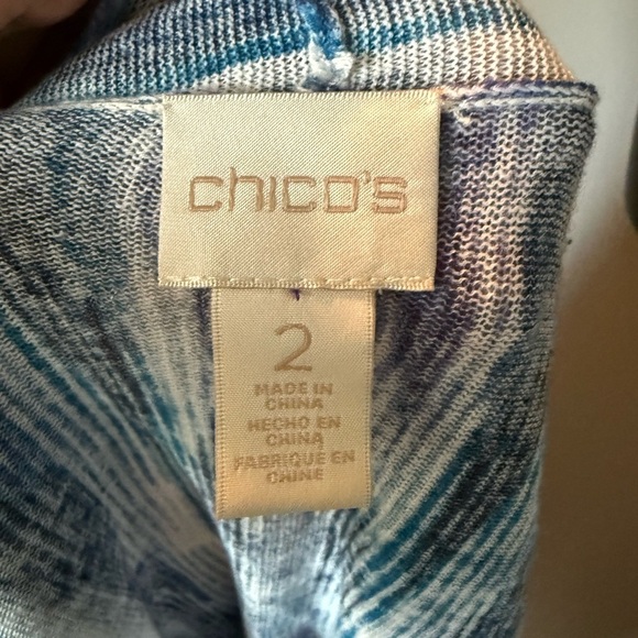 Chicos Women's Sz 2 (US L) Long Sleeve Crepe Trim Blue Print Kimono Cardigan - Picture 5 of 8